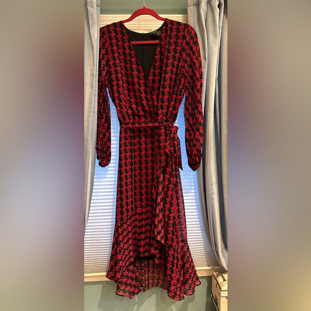 Gabby Skye Red and Black Houndstooth Dress